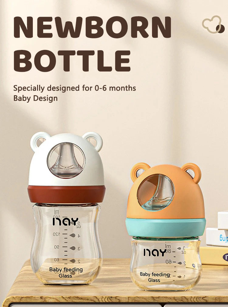 240ml Newborn Glass Bottle Glass Feeding Bottle Wide Caliber Anti-flatulence Nursing Anti-Choke Baby Bottle Infant BPA Free