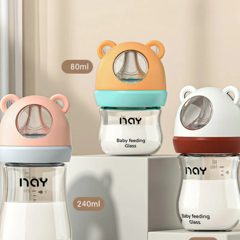 240ml Newborn Glass Bottle Glass Feeding Bottle Wide Caliber Anti-flatulence Nursing Anti-Choke Baby Bottle Infant BPA Free