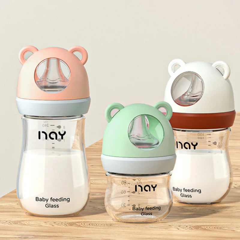240ml Newborn Glass Bottle Glass Feeding Bottle Wide Caliber Anti-flatulence Nursing Anti-Choke Baby Bottle Infant BPA Free
