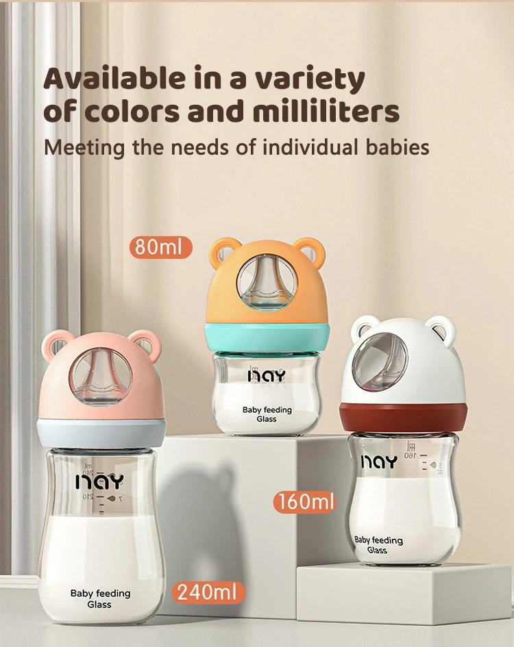 240ml Newborn Glass Bottle Glass Feeding Bottle Wide Caliber Anti-flatulence Nursing Anti-Choke Baby Bottle Infant BPA Free