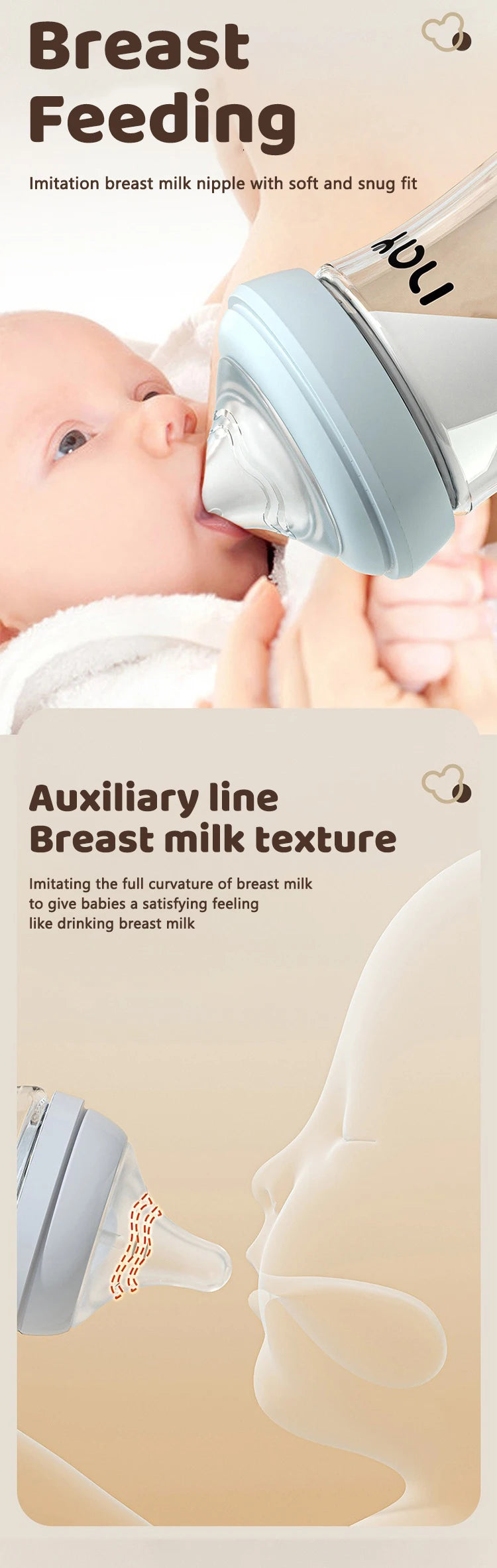 240ml Newborn Glass Bottle Glass Feeding Bottle Wide Caliber Anti-flatulence Nursing Anti-Choke Baby Bottle Infant BPA Free