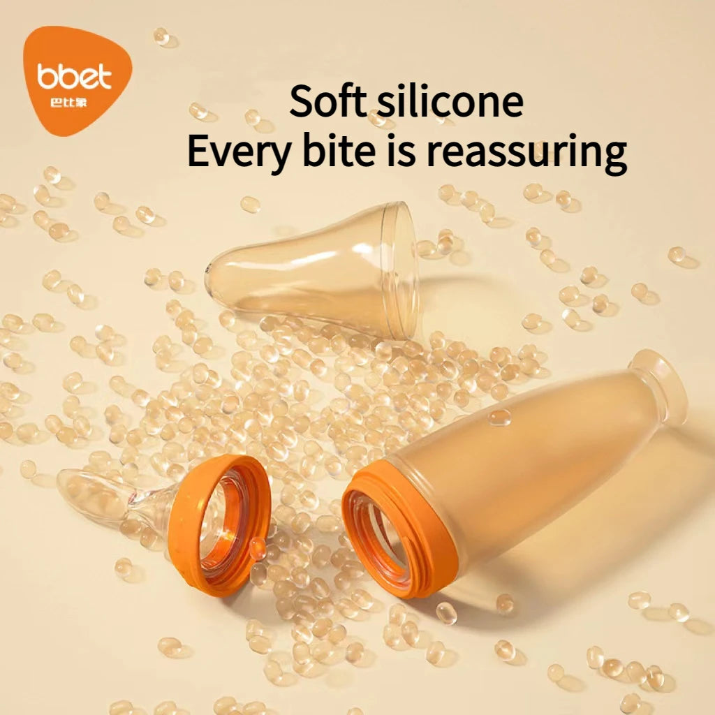 BBET Baby Squeezing Feeding Bottle Silicone Newborn Training Rice Spoon Infant Cereal Food Supplement Feeder Safe Tableware