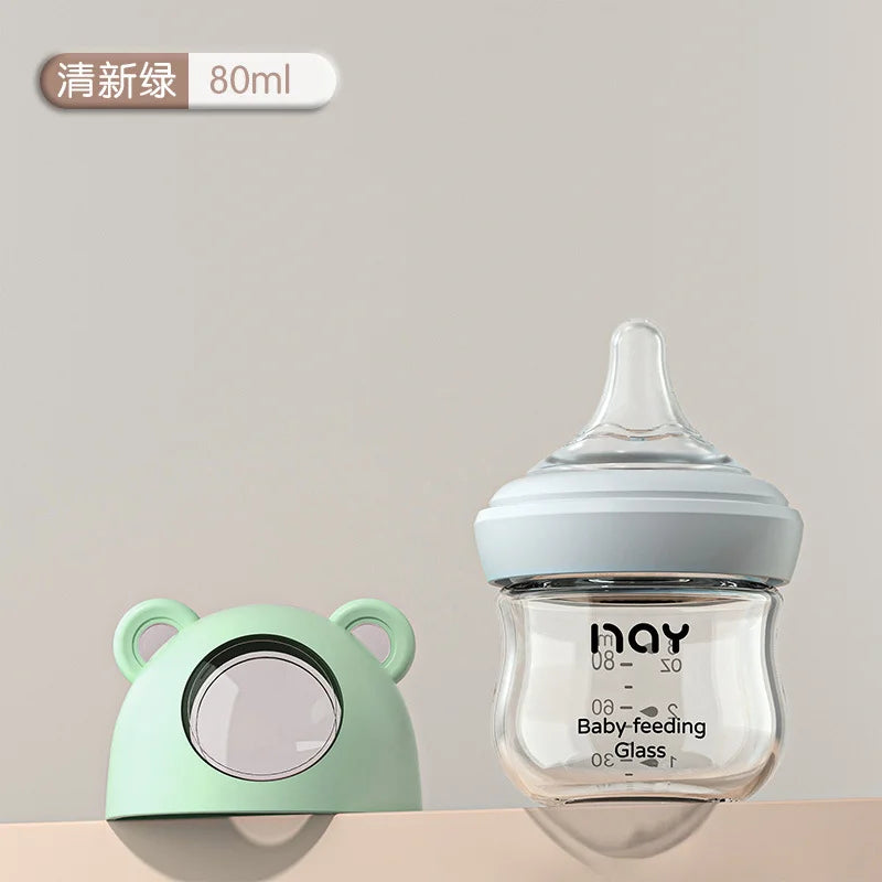 240ml Newborn Glass Bottle Glass Feeding Bottle Wide Caliber Anti-flatulence Nursing Anti-Choke Baby Bottle Infant BPA Free