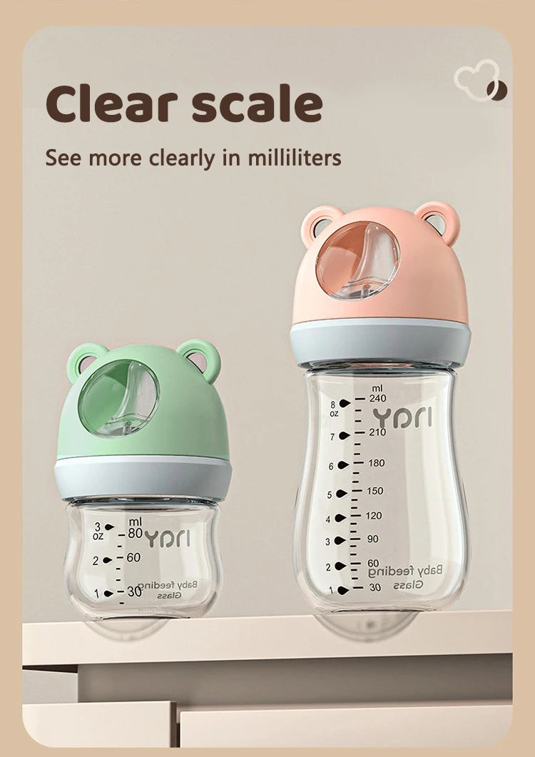 240ml Newborn Glass Bottle Glass Feeding Bottle Wide Caliber Anti-flatulence Nursing Anti-Choke Baby Bottle Infant BPA Free