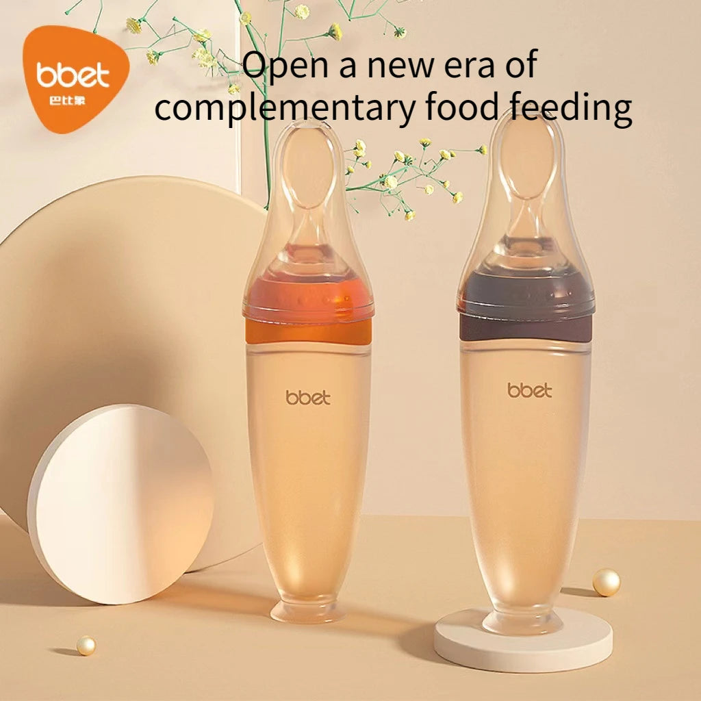 BBET Baby Squeezing Feeding Bottle Silicone Newborn Training Rice Spoon Infant Cereal Food Supplement Feeder Safe Tableware