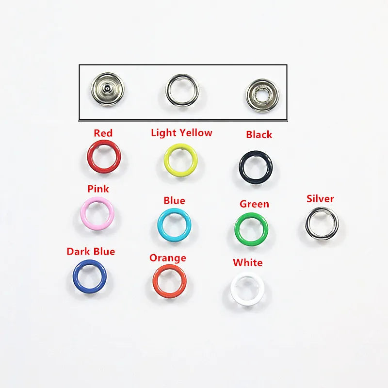 10sets(4pcs 1set) Colored Metal Prong Snap Buttons Press Studs Fasteners Baby Romper Buckle Button for Clothing Sewing 9.5mm