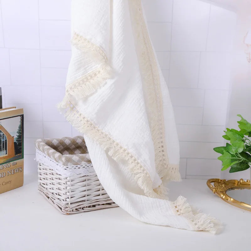 Cotton Muslin Swaddle Blankets for Newborn Baby Tassel Receiving Blanket Solid Swaddle Wrap Infant Soft Sleeping Quilt Bed Cover