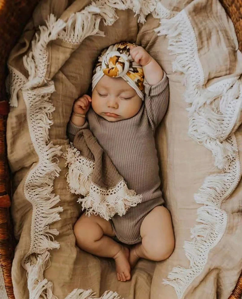 Cotton Muslin Swaddle Blankets for Newborn Baby Tassel Receiving Blanket Solid Swaddle Wrap Infant Soft Sleeping Quilt Bed Cover