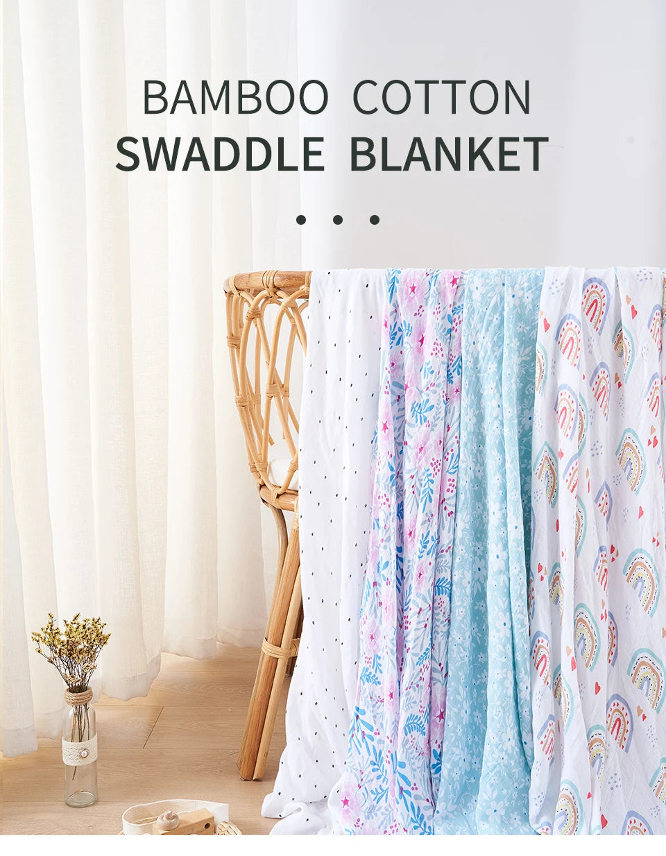 Elinfant 1 PC Baby Swaddle Blanket Bamboo Cotton Soft Baby Blankets Newborn Muslin Swaddle Blanket for Newborn Girl and Boy Baby