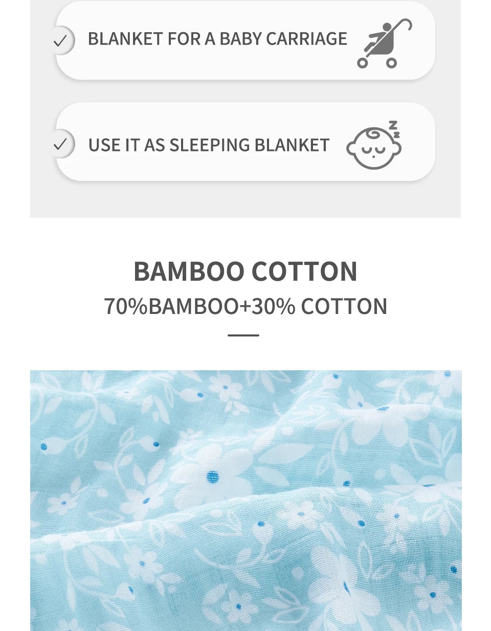 Elinfant 1 PC Baby Swaddle Blanket Bamboo Cotton Soft Baby Blankets Newborn Muslin Swaddle Blanket for Newborn Girl and Boy Baby